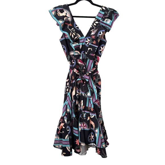 PATBO Cordel Print Belted Midi Dress NWT Sz 4 - Picture 2 of 6